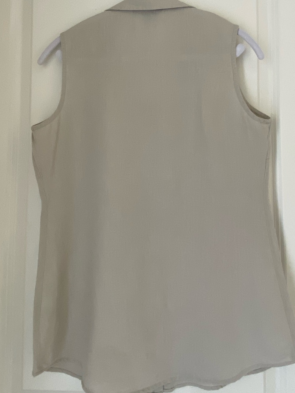Dressy Collared Button-up Shirt Sleeveless Linen Solid Neutral Summer Tanks M - Picture 5 of 7